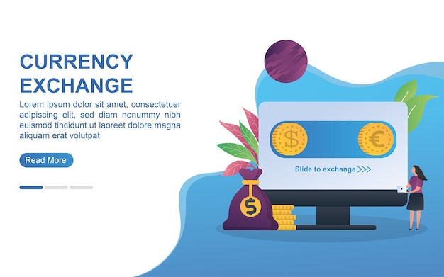 ベクトル ランディングページまたはwebバナーの外貨両替の概念。