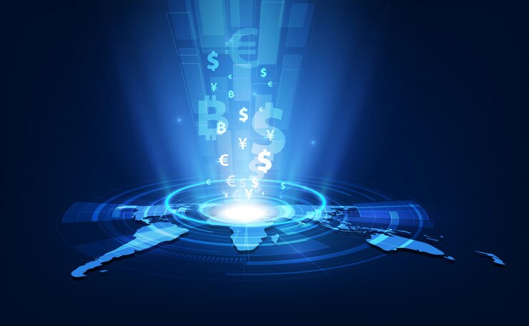 Vector currency exchange technology blue abstract speed network