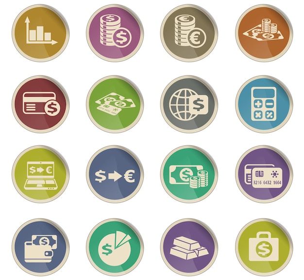 Currency exchange vector icons in the form of round paper labels