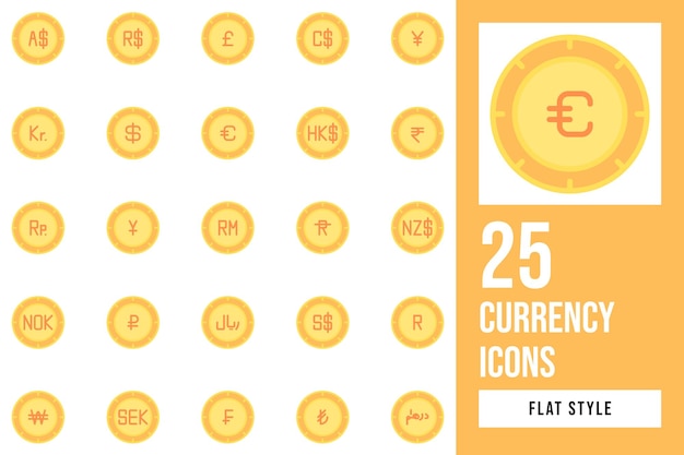 Вектор Пакет плоских иконок валюты