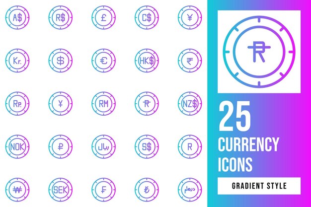 Pacchetto di icone di gradiente di valuta