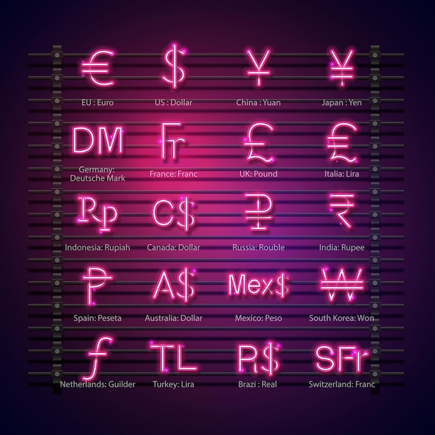 Currency icon with neon style pink currency icon