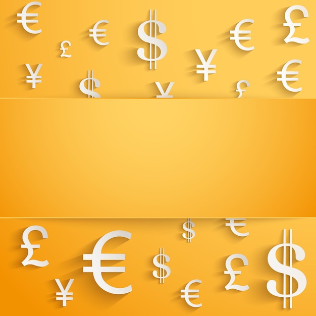 Currency symbol on bright orange with space for text.