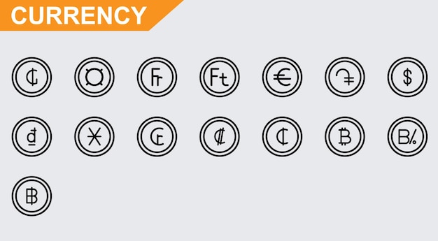 Currency vector icons on white background