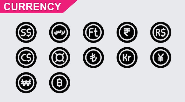 Currency vector icons on white background