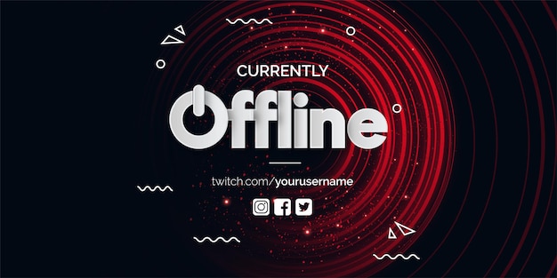 Vettore sfondo twitch attualmente offline con forme rosse astratte