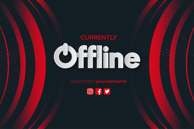 Vector currently offline twitch banner background with abstract red shapes