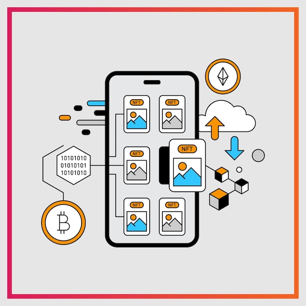 Curriculum Nft niet-fungibel token digitale crypto kunst blockchain-technologie platte vectorillustratie