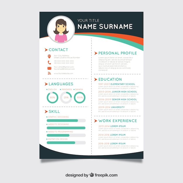 Vector curriculum template with flat design