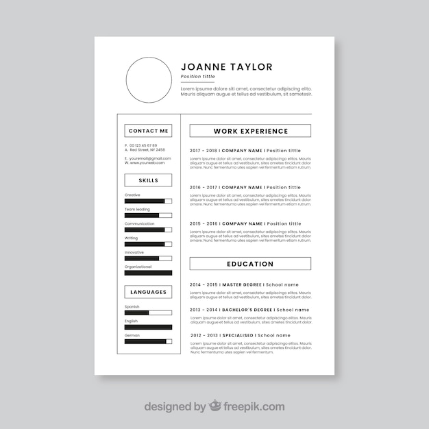 Curriculum template with minimalist style