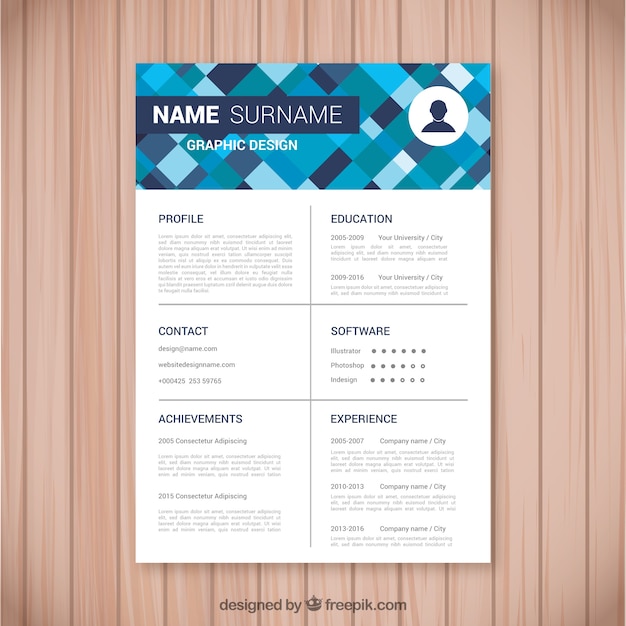 Vector curriculum template with modern geometric shapes