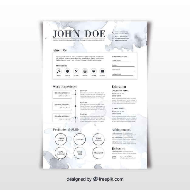 Curriculum template with watercolor spots