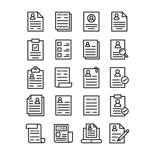 Curriculum vitae line icons pack