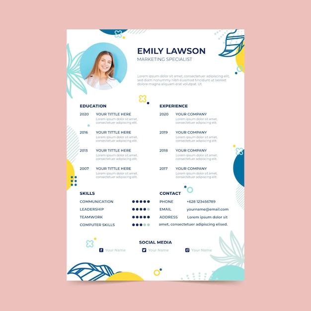 Vector curriculum vitae template with leaves