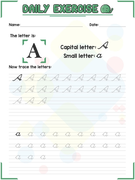 Cursieve Alfabetletter Tracing Oefening en Handschrift Oefening voor kleuterschool kind