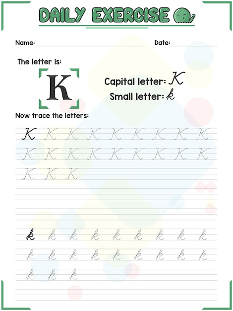Pratica di tracciamento delle lettere dell'alfabeto corsivo ed esercizio di scrittura a mano per il bambino della scuola materna