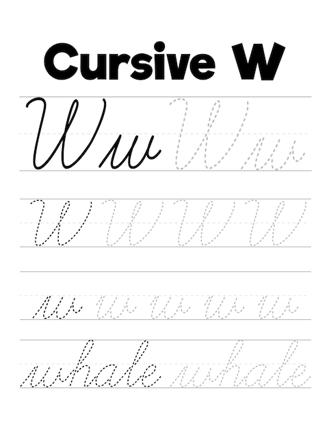 Vector cursive handwriting practice worksheets for kid