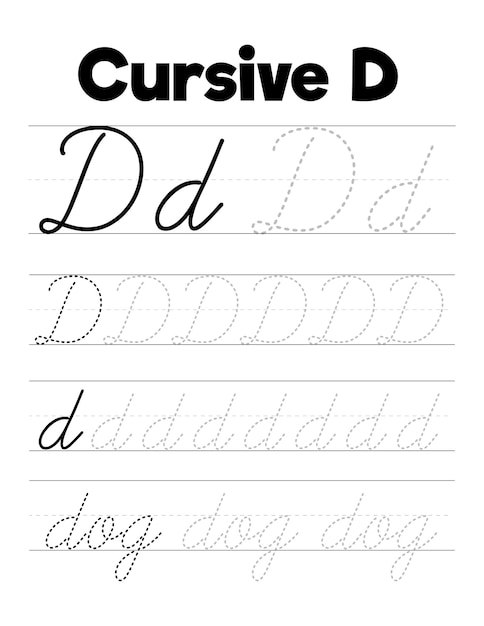 Vector cursive handwriting practice worksheets for kids