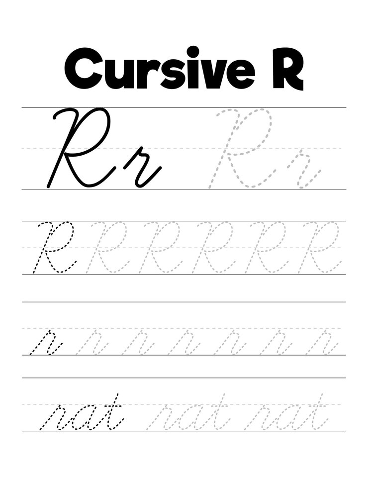 Vector cursive handwriting practice worksheets for kids