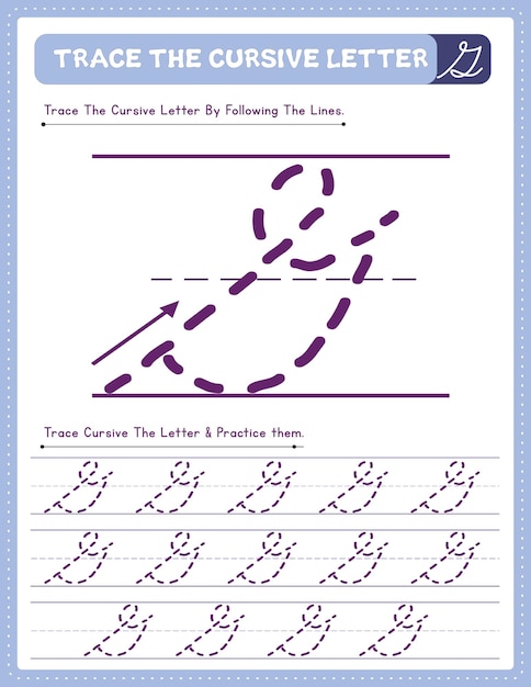 Cursive handwriting uppercase letter alphabet tracing practice worksheet with arrow direction g