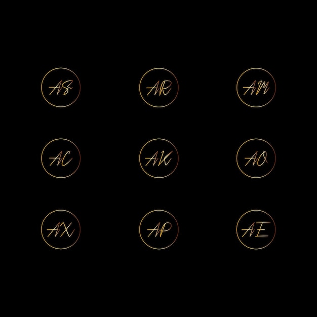 Cursive Lettermark Logos in Black and Gold