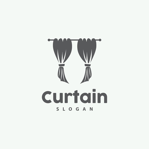 Curtain Logo Home Interior Simple Design Furniture Window Curtain Vector Illustration Symbol Icon
