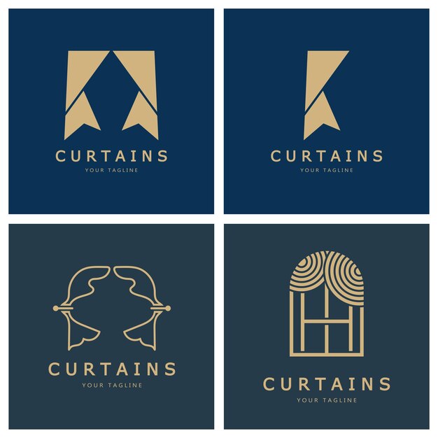 Curtain logo illustration templateTheater homehotelapartmentfurniturebadgecurtain businessvector