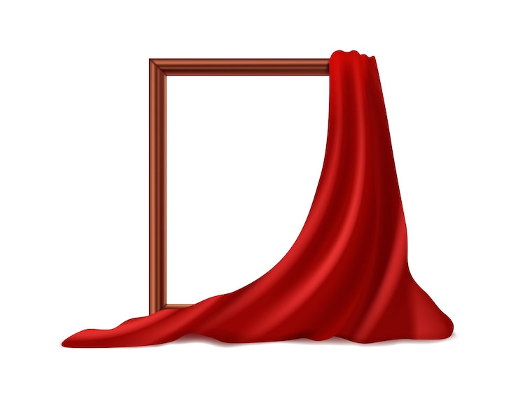 Vector curtain reveal empty frame or covered picture