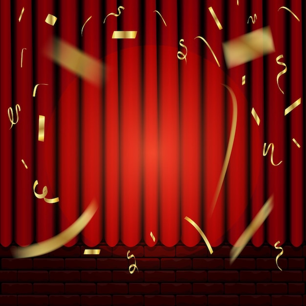 Curtain with Golden Confetti and Spotlight