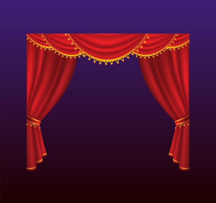 वेक्टर curtains - realistic vector red drapes. gradient background. high quality clip art for presentations, banners and flyers, depicting cinema, concert and prize award illustrations.