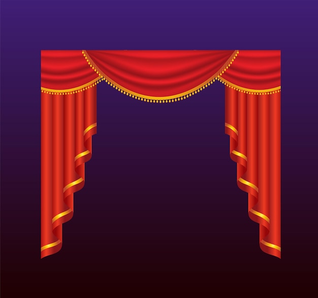 Vector curtains - realistic vector red drapes. gradient background. high quality clip art for presentations, banners and flyers, depicting cinema, concert and prize award illustrations.