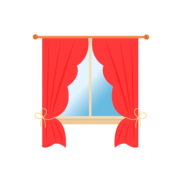 Vector curtains on the window window red curtains on the cornice vector illustration