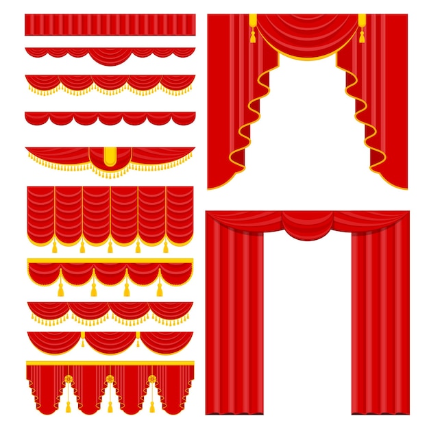 Curtains with lambrequins on the stage of the theater concert hall