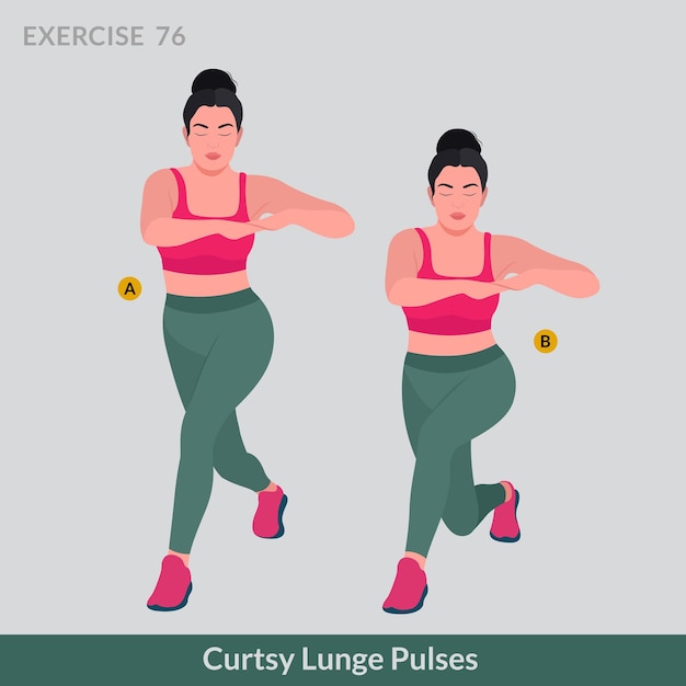 Curtsy lunge pulsen oefening, vrouw workout fitness, aerobics en oefeningen.