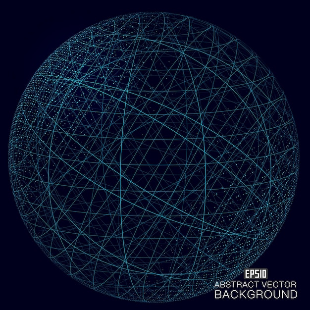 Wireframe sferico di costruzione della curva, illustrazione astratta del significato di scienza e tecnologia
