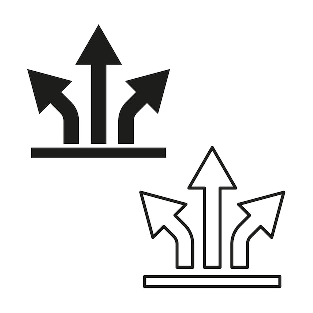 Curva a sinistra segno andare dritto segnale curva a destra simbolo segnale stradale illustrazione vettoriale