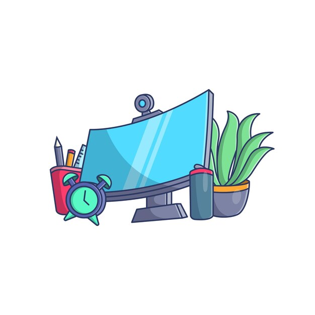 Vector curve monitor cartoon illustration