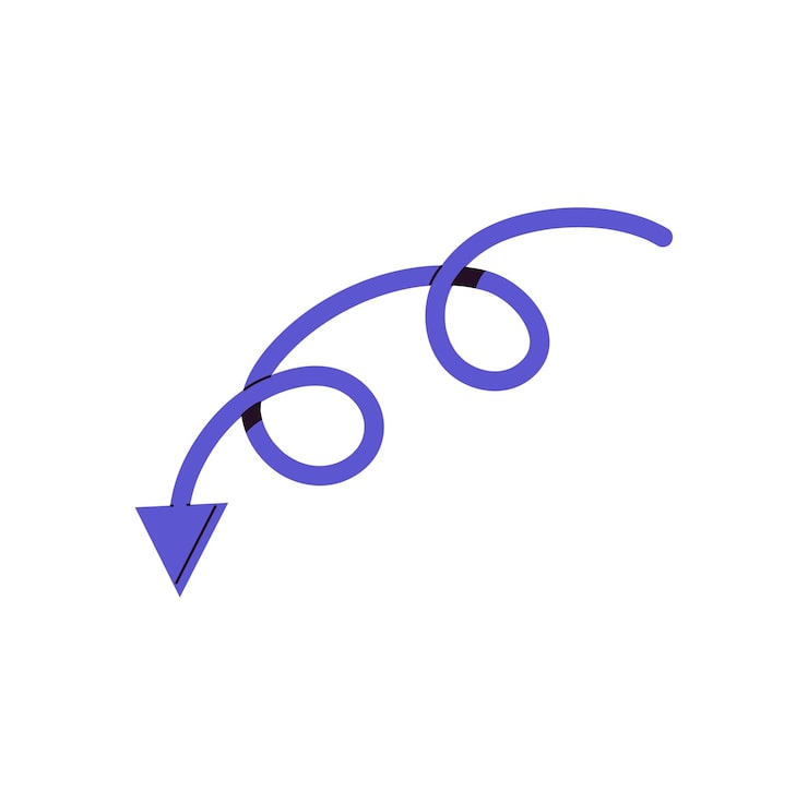 Vector curve with loop and cursor showing route twisted line with arrow pointing direction signpost path pointer geometric shape sign guides way flat isolated vector illustration on white background