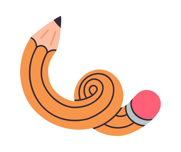 curved funny pencil flat vector illustration cartoon funky twisted pencil