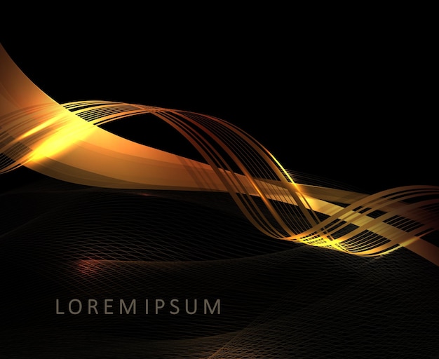 Curved oblique wave of golden hue on a black background, fine mesh texture