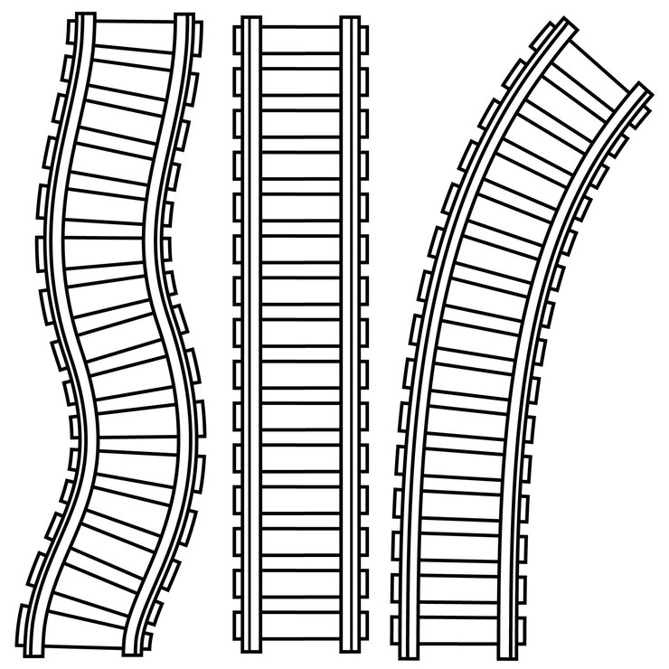 Vector curved railway rails vector isolated illustration black outline coloring