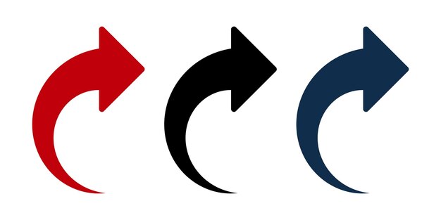 curved right arrow icons set red black and blue directional arrows for navigation forward movement redo or repeat action simple vector design for ui web and app interfaces