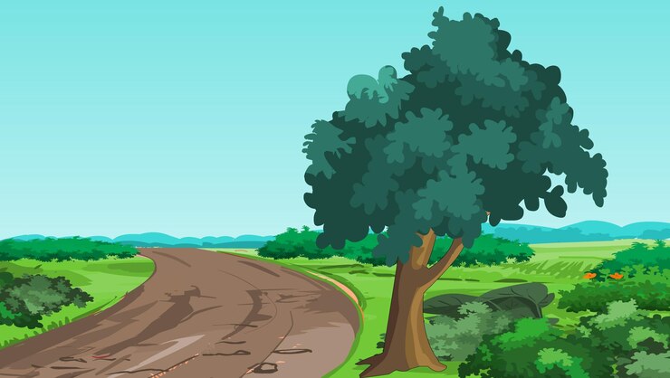 Vector curved road to the village