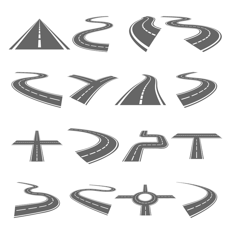 Vector curved roads  set