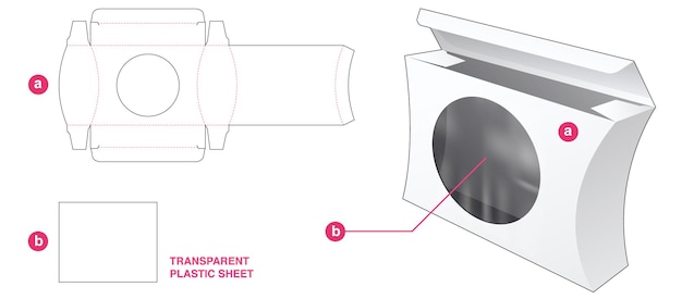 透明なプラスチックシートダイカットテンプレートと湾曲したサイドボックスと正円窓