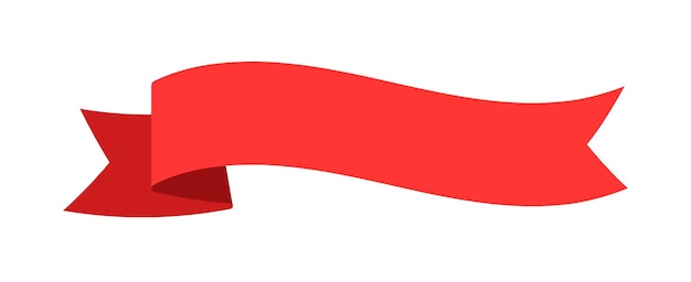 Curved wavy red banner ribbon flat vector design on white