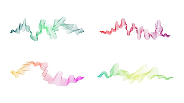 Curved wavy stripes Set of four abstract colored gradient wave lines on white background Vector illustration