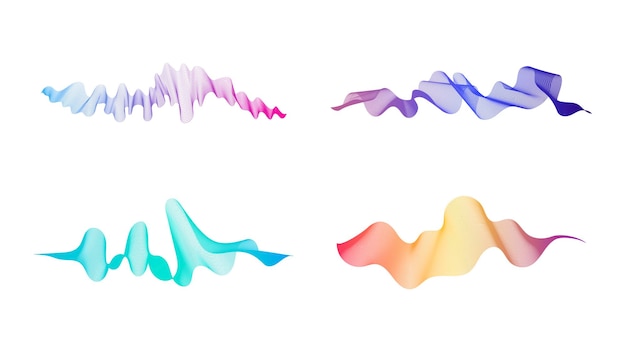 Curved wavy stripes Set of four abstract colored gradient wave lines on white background Vector illustration