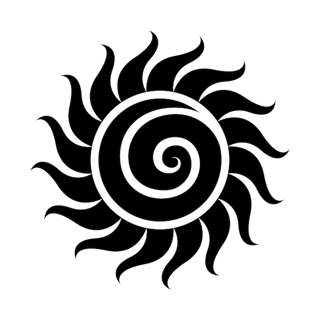 Curvy Black Sun Icon with a Spiral