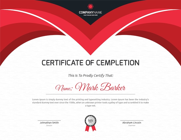 Vector curvy red certificate template